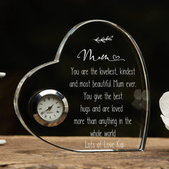 Engraved Personalised Mum Gift Crystal Glass Clock With Sentiment Personalised Clocks ukgiftstoreonline