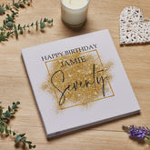 Personalised Large Linen 70th Birthday Photo Album With Gold Sparkles Design