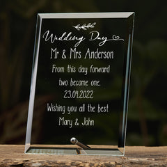 Personalised Wedding Day Glass Plaque Gift