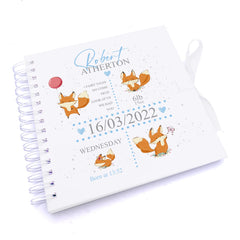 Personalised Baby Boy Scrapbook Photo Album With Foxes and Birth Info