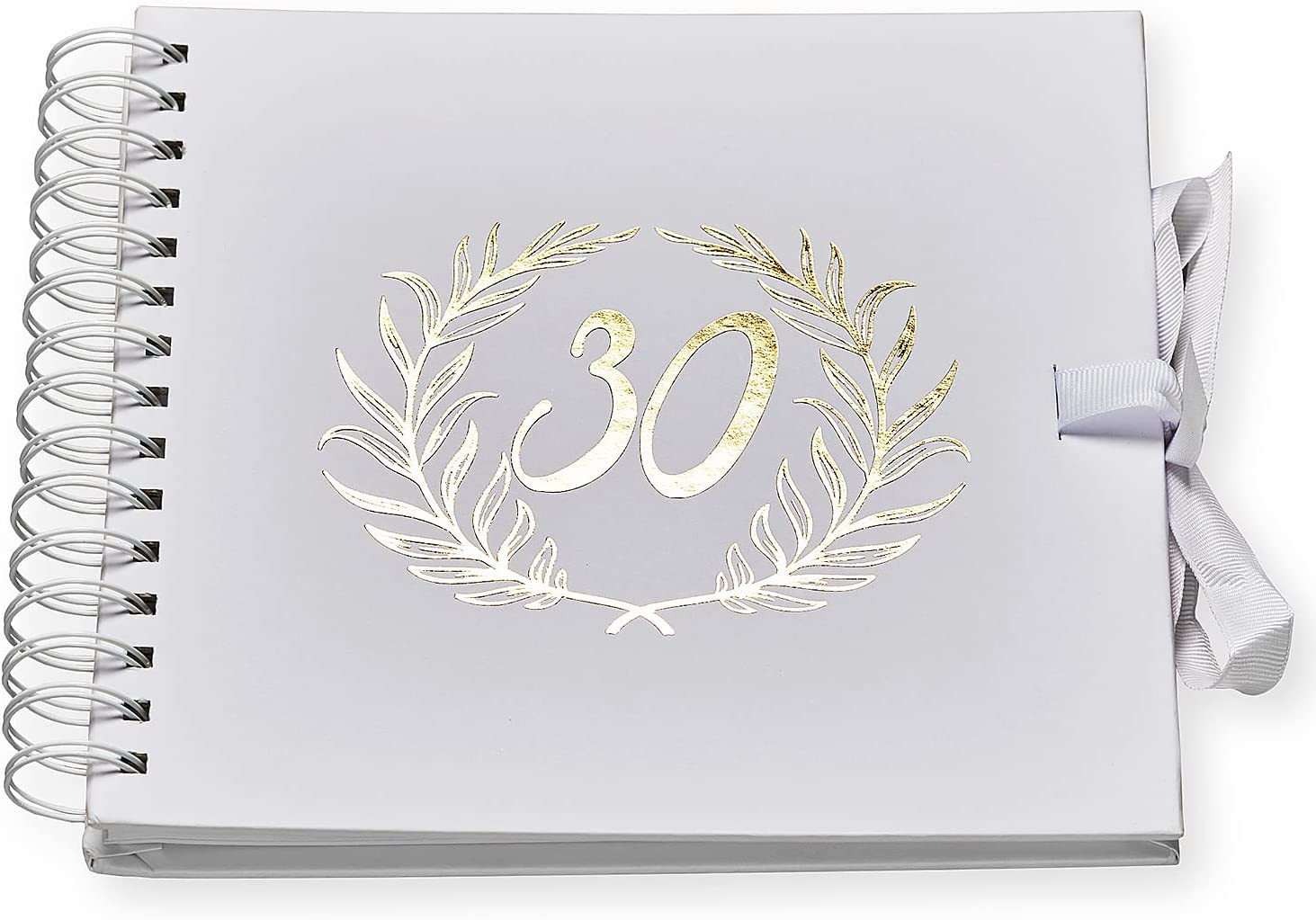 30th Birthday White Scrapbook Photo album With Gold Script Laurel Wreath Scrapbook ukgiftstoreonline