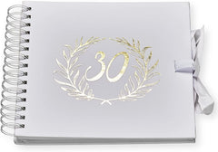 30th Birthday White Scrapbook Photo album With Gold Script Laurel Wreath