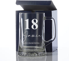 Personalised 18th Birthday Beer Glass Tankard Gift Boxed with Sentiment