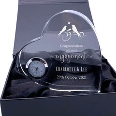 Engraved Heart Crystal Glass Clock Wedding Gift Or Wedding Present