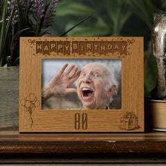 Happy 80th Birthday Engraved Photo Frame Gift Stars and Balloons Landscape