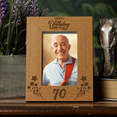 Happy 70th Birthday Portrait Photo Frame Star Design Gift