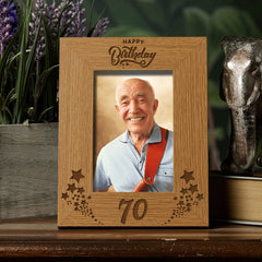 Happy 70th Birthday Portrait Photo Frame Star Design Gift