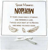 ukgiftstoreonline Nephew Remembrance Memory White Keepsake Box With Feather Design