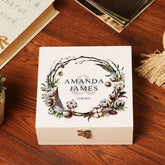 ukgiftstoreonline Personalised Wedding Keepsake Wooden Box Gift With Water Colour Rustic Cotton Design