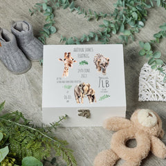 ukgiftstoreonline Personalised Safari Animal New Baby Keepsake Large Wooden Box Gift