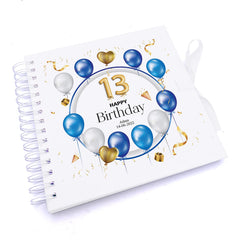 Personalised 13th Birthday Blue Balloon Guestbook Scrapbook Photo Album