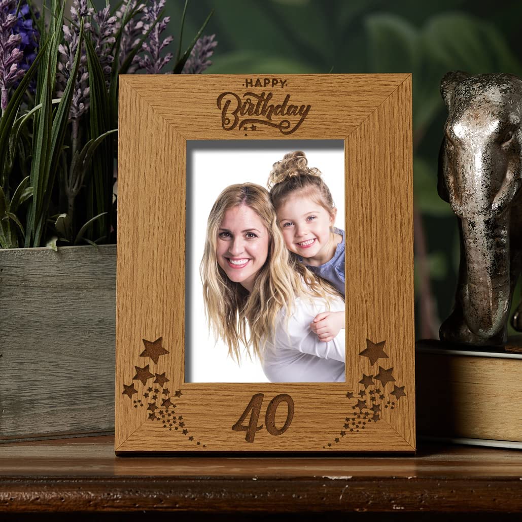 Happy 40th Birthday Portrait Photo Frame Star Design Gift Photo Frame ukgiftstoreonline 4 x 6 Inch