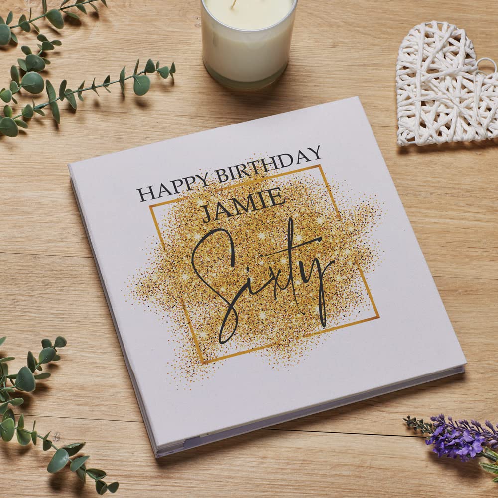 Personalised Large Linen 60th Birthday Photo Album With Gold Sparkles Design Personalised Photo Album ukgiftstoreonline
