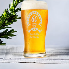 Personalised Birthday Beer Glass Gift Engraved With Any Age 18th, 21st, 30th, 40th, 50th, 60th, 70th
