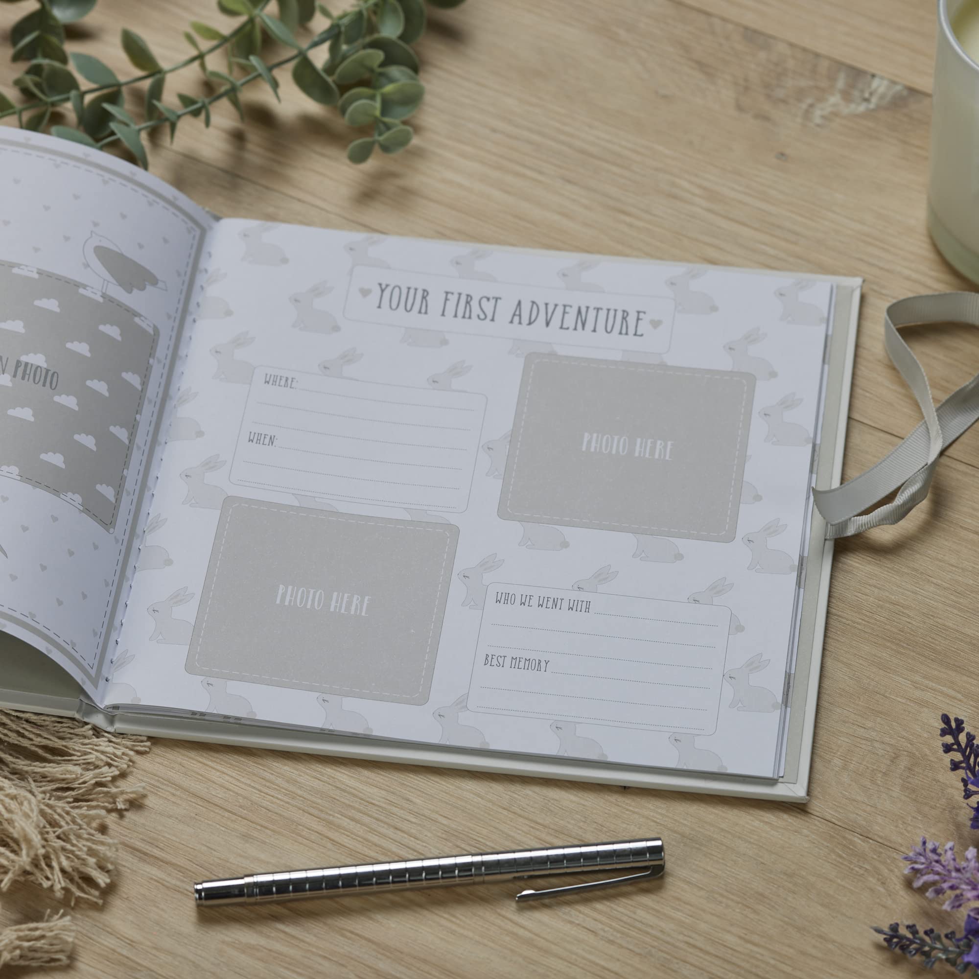 ukgiftstoreonline Personalised Beautiful Baby Boy Memory Record Memory Book With elephants Record Book ukgiftstoreonline