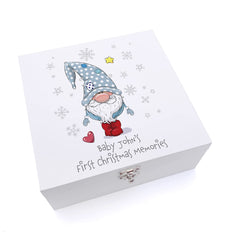 Personalised Baby Boy First Christmas Wooden Keepsake Box With Gnome