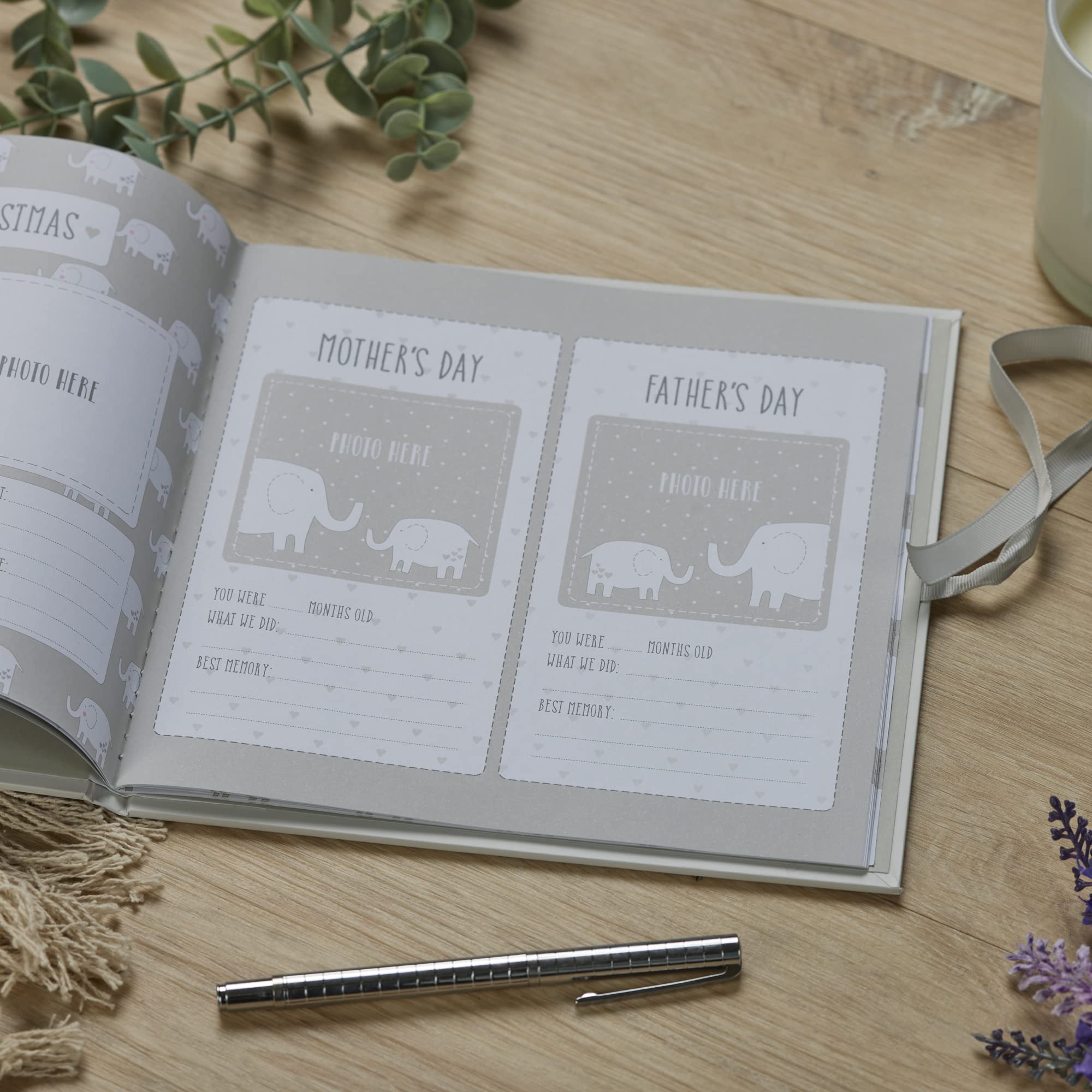 ukgiftstoreonline Personalised Beautiful Baby Girl Memory Record Memory Book With elephants Record Book ukgiftstoreonline