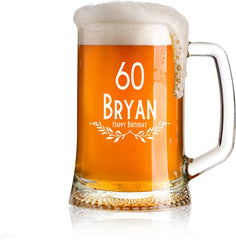 Personalised Any Age Birthday Pint Beer Tankard Glass Emblem 18th, 21st, 30th, 40th, 50th, 60th