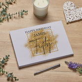 Personalised A4 Linen 50th Birthday Guest Book Printed With Gold Sparkles Design