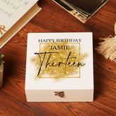 ukgiftstoreonline Personalised Large 13th Birthday Gift Keepsake Wooden Box With Gold Sparkles