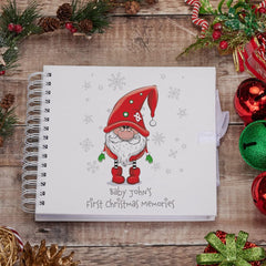 Personalised Baby's First Christmas Scrapbook Photo Album With Gnome