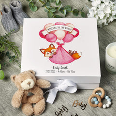Personalised Welcome To The World Baby Girl Memory Keepsake Box With Fox