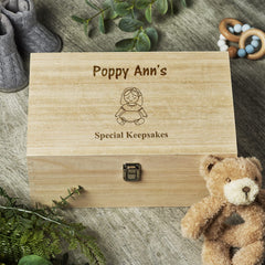 Personalised Large Wooden Baby Memory Keepsake Box Doll Design