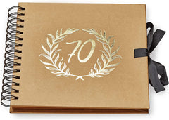 70th Birthday Brown Scrapbook Photo album With Gold Script Laurel Wreath