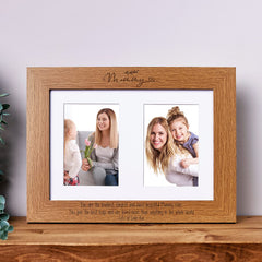 Personalised Mummy Double Photo Picture Frame With Leaf Portrait