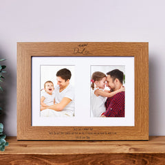 Personalised Dad Double Photo Picture Frame With Leaf Portrait
