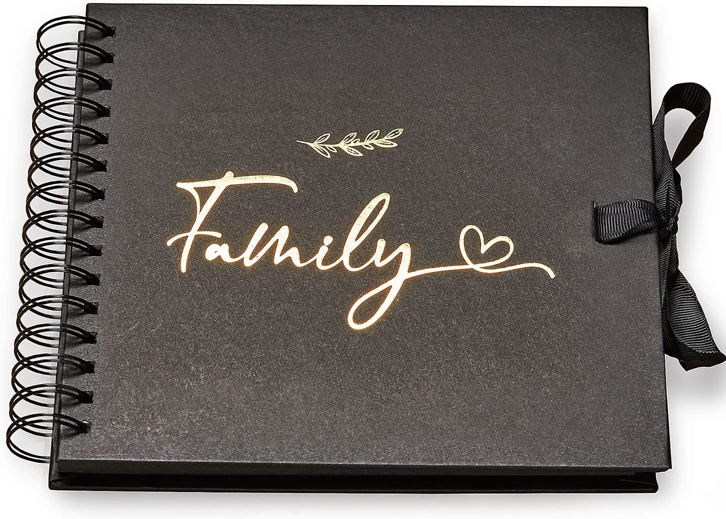 Family Black Scrapbook Photo album With Gold Script Leaf Design Scrapbook ukgiftstoreonline