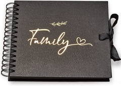 Family Black Scrapbook Photo album With Gold Script Leaf Design