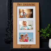 Personalised Wooden Triple Photo Frame Engraved Any Message Clean Font