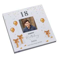 Personalised 18th Birthday Photo Album Linen Cover With Gold Balloons
