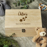 Personalised Large Wooden Baby Memory Keepsake Box Star Design