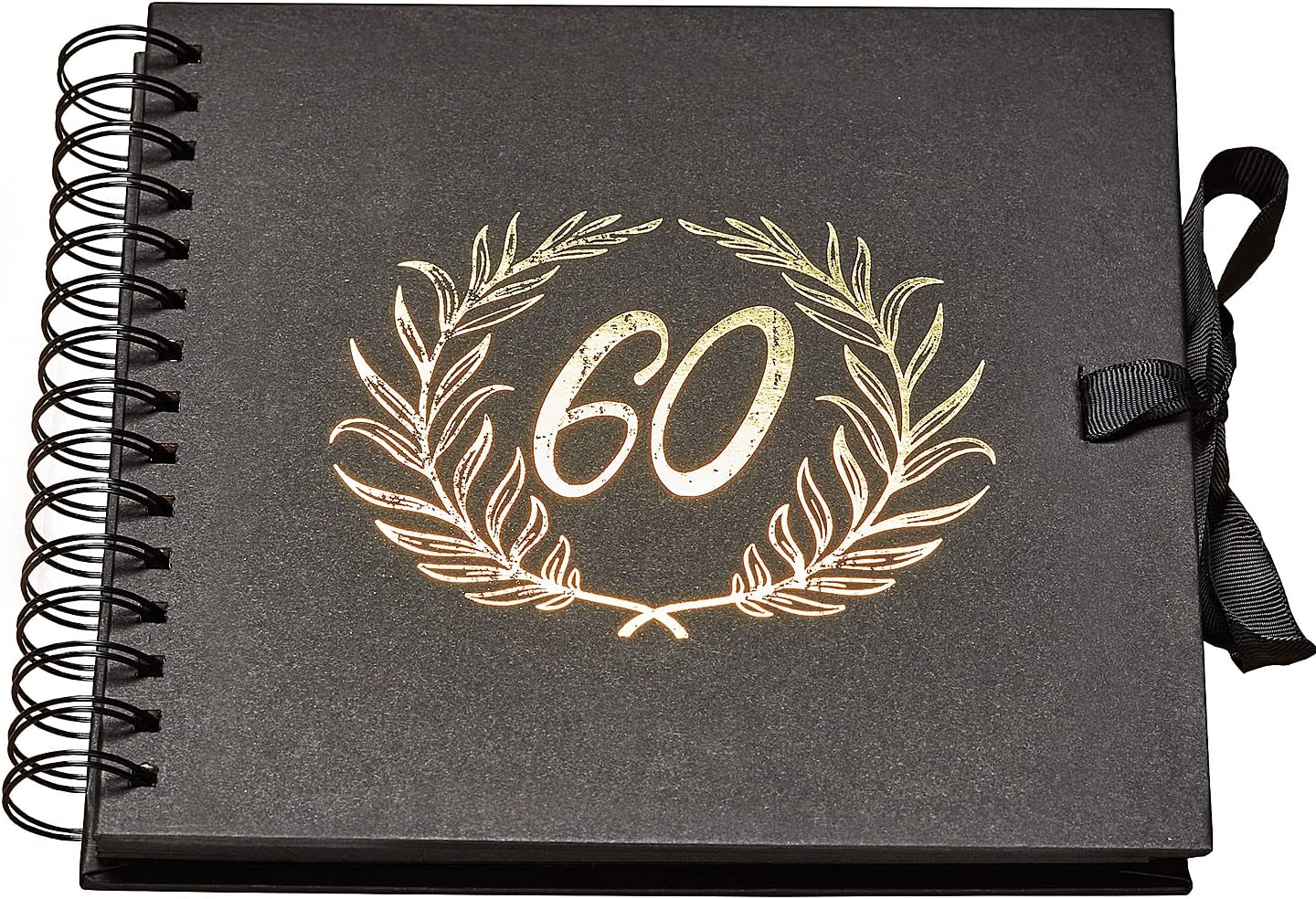 60th Birthday Black Scrapbook Photo album With Gold Script Laurel Wreath Scrapbook ukgiftstoreonline