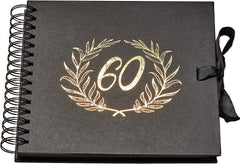 60th Birthday Black Scrapbook Photo album With Gold Script Laurel Wreath