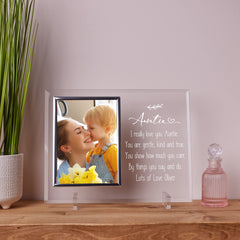 Personalised Auntie Engraved Glass Photo Frame In Lined Gift Box