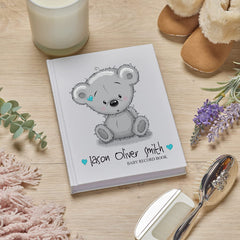 Personalised Baby Boy Record Book Keepsake Milestone Journal Teddy Design