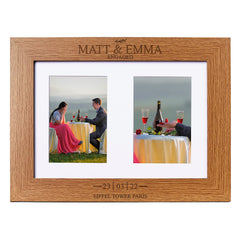 Personalised Engagement Double Photo Picture Frame With Leaf Portrait