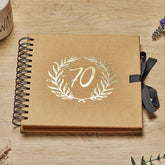 70th Birthday Brown Scrapbook Photo album With Gold Script Laurel Wreath