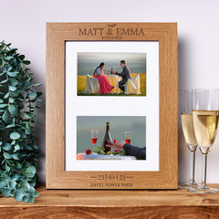 Personalised Engagement Double Photo Picture Frame With Leaf Landscape