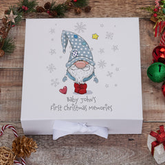 Personalised Baby Boy First Christmas Keepsake Box With Gnome