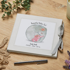 ukgiftstoreonline Personalised Beautiful Baby Girl Memory Record Memory Book With elephants Record Book ukgiftstoreonline