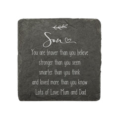 Personalised Son Sentiment Gift Slate Stone Drink Coaster