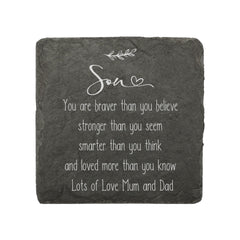 Personalised Son Sentiment Gift Slate Stone Drink Coaster