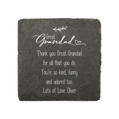 Personalised Great Grandad Sentiment Gift Slate Stone Drink Coaster