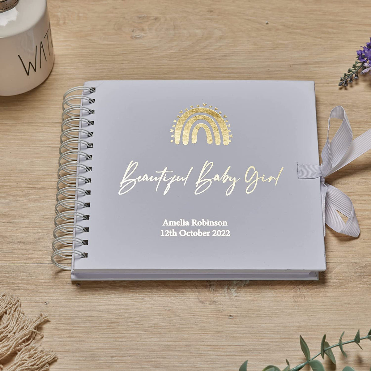 Personalised Baby Girl Rainbow Guest Book, Photo Album or Scrapbook