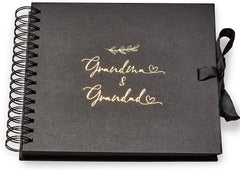 Grandma and Grandad Black Scrapbook Photo album With Gold Script Leaf Design Black Scrapbook Photo album With Gold Script Leaf Design