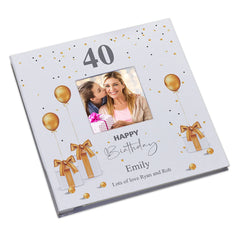Personalised 40th Birthday Photo Album Linen Cover With Gold Balloons
